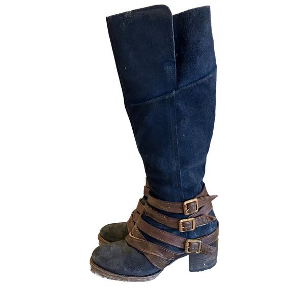 Freebird by Steven FB-Jules Blueish Black Suede Leather Side Zip Boots Size 7 - Picture 1 of 13